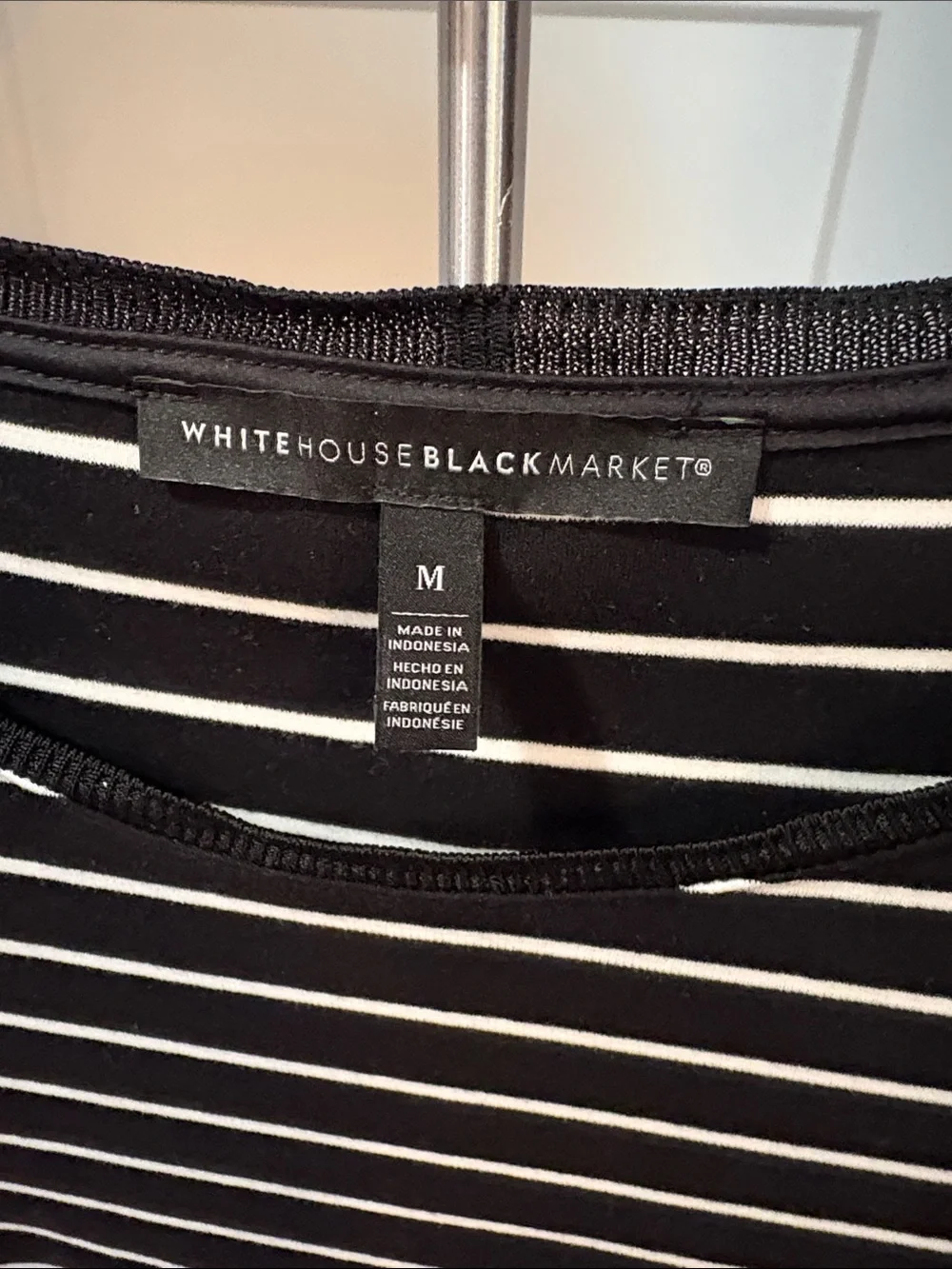 White House Black Market Black and White Striped Short Sleeve Tee - Picture 2 of 2